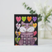 Carte Postale Chat à rayures violettes Vert Yeux Bright Coeurs b (Debout devant)