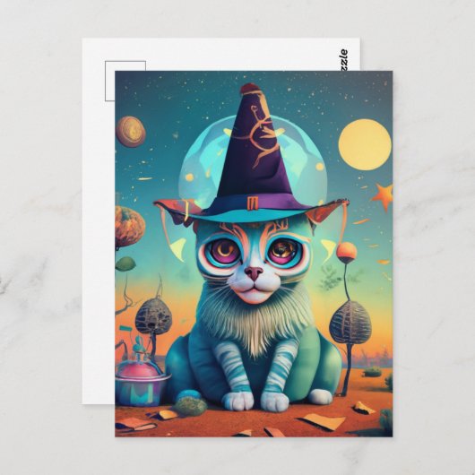 Carte Postale Chat à sorcière funky (Devant / Derrière)