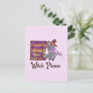 Carte Postale Chat à sorcière mignonne avec livres - "Sorcière s