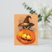 Carte Postale Chat à sorcière mignonne et amis Citrouilles d'Hal (Debout devant)