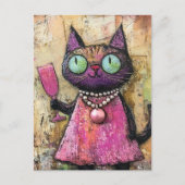 Carte Postale Chat Adorable Avec Boire À La Main (Devant)