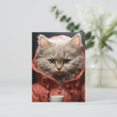 Carte Postale Chat Adorable Avec Café (Debout devant)