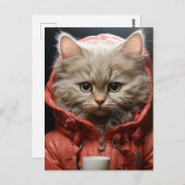 Carte Postale Chat Adorable Avec Café (Devant / Derrière)