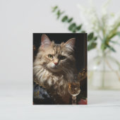 Carte Postale Chat adorable avec champagne (Debout devant)