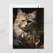 Carte Postale Chat adorable avec champagne (Devant / Derrière)