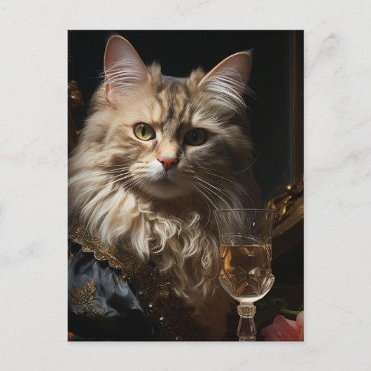 Carte Postale Chat adorable avec champagne (Devant)