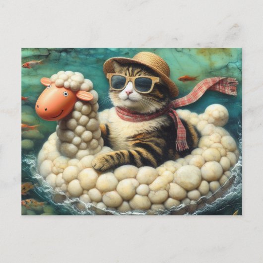 Carte Postale Chat adorable avec sur le mouton Floatie (Devant)