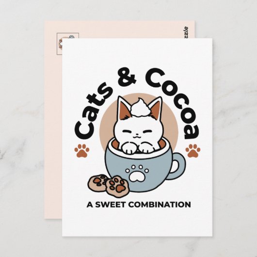Carte Postale Chat Adorable dans une Tasse de Fêtes - Chat & Coc (Devant / Derrière)