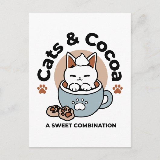 Carte Postale Chat Adorable dans une Tasse de Fêtes - Chat & Coc (Devant)