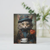 Carte Postale Chat adorable en costume avec café (Debout devant)