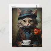 Carte Postale Chat adorable en costume avec café (Devant / Derrière)