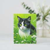 Carte Postale Chat adorable personnalisé dans un champ de margue (Debout devant)