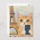 Carte Postale Chat adorable prenant un selfie à Paris (Devant / Derrière)