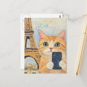 Carte Postale Chat adorable prenant un selfie à Paris