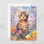 Carte Postale chat américain à poil dur œuvre d'art aquarelle co (Devant / Derrière)