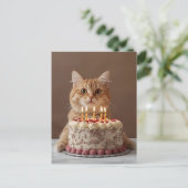 Carte Postale Chat amusant avec gâteau d'anniversaire (Debout devant)