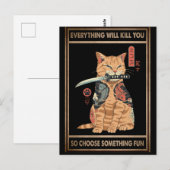 Carte Postale Chat Amusant Samurai Tout Vous Tuera (Devant / Derrière)