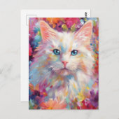 Carte Postale Chat angora turc coloré (Devant / Derrière)