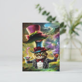 Carte Postale Chat anthropomorphique Mad Hatter Imaginaire Fairy (Debout devant)