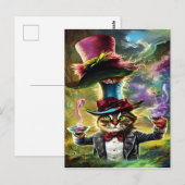 Carte Postale Chat anthropomorphique Mad Hatter Imaginaire Fairy (Devant / Derrière)