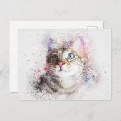 Carte Postale Chat aquarelle (Devant / Derrière)