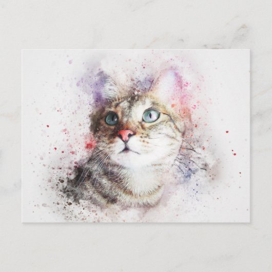 Carte Postale Chat aquarelle (Devant)