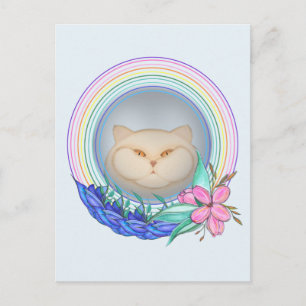 Carte Postale Chat arc-en-ciel et fleurs