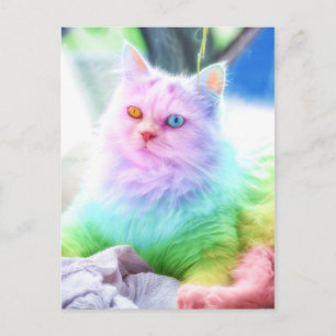 Carte Postale Chat arc-en-ciel Unicorne