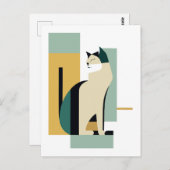 Carte Postale Chat assis Art déco - Illustration minimaliste (Devant / Derrière)