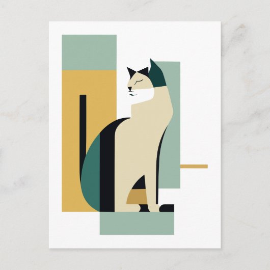 Carte Postale Chat assis Art déco - Illustration minimaliste (Devant)
