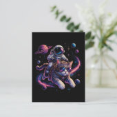 Carte Postale Chat astronaute chevauchant à travers l'espace (Debout devant)