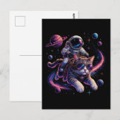 Carte Postale Chat astronaute chevauchant à travers l'espace (Devant / Derrière)