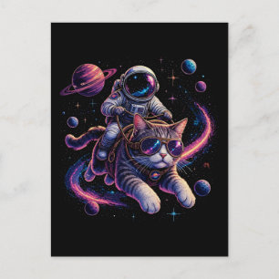 Carte Postale Chat astronaute chevauchant à travers l'espace