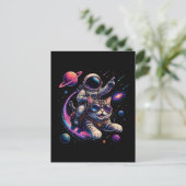 Carte Postale Chat astronaute chevauchant à travers l'espace (Debout devant)