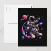 Carte Postale Chat astronaute chevauchant à travers l'espace (Devant / Derrière)