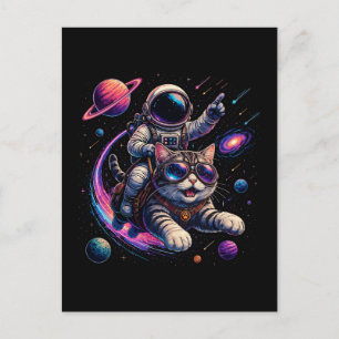 Carte Postale Chat astronaute chevauchant à travers l'espace