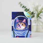 Carte Postale Chat astronaute dans l'espace  (Debout devant)