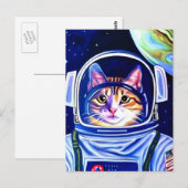 Carte Postale Chat astronaute dans l'espace  (Devant / Derrière)