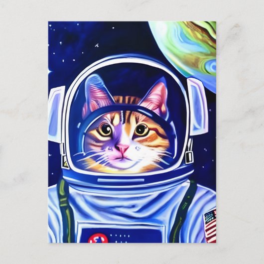 Carte Postale Chat astronaute dans l'espace  (Devant)
