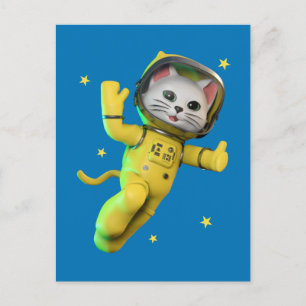 Carte Postale Chat Astronaute Dessin Animé
