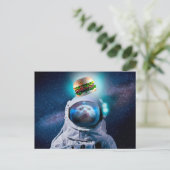 Carte Postale Chat astronaute souhaitant un hamburger (Debout devant)