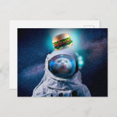 Carte Postale Chat astronaute souhaitant un hamburger (Devant / Derrière)