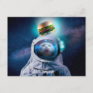 Carte Postale Chat astronaute souhaitant un hamburger