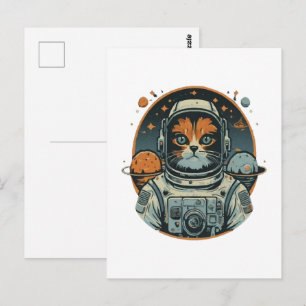 Carte Postale Chat-astronaute sur les astéroïdes