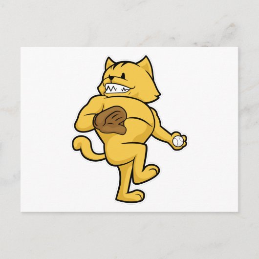 Carte Postale Chat au baseball avec gant de réception (Devant)