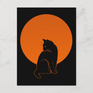 CARTE POSTALE CHAT AU CLAIR DE LUNE