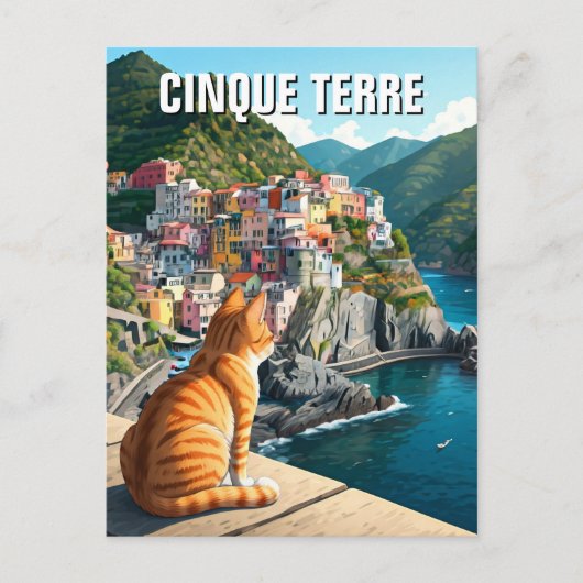 Carte Postale Chat au coucher du soleil Cinqua Terra Magnet (Devant)