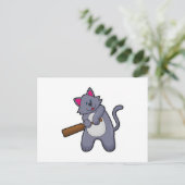 Carte Postale Chat au cricket avec batte de cricket (Debout devant)