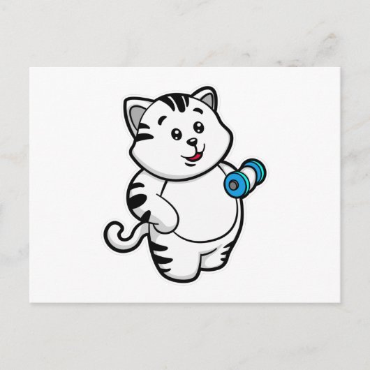 Carte Postale Chat au entraînement des Biceps avec Haltère (Devant)