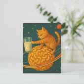 Carte Postale Chat au gingembre adorable Poussant le lait hors d (Debout devant)